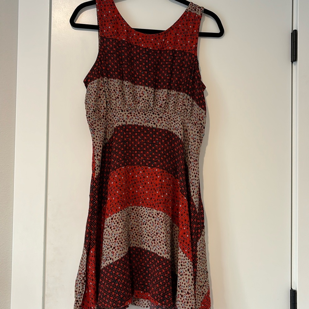 Free People Red and Cream Mixed-Print Sleeveless Mini Dress